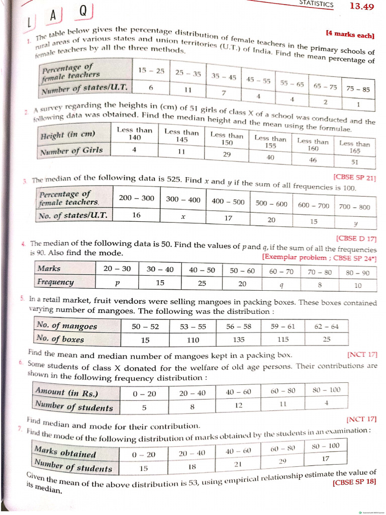 Important Questions in Statistics | PDF