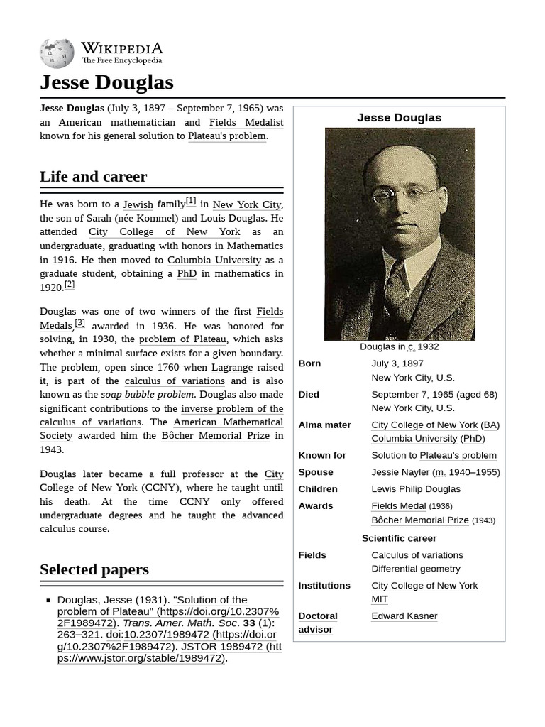 Jesse_Douglas | PDF | Mathematics | Mathematical Analysis