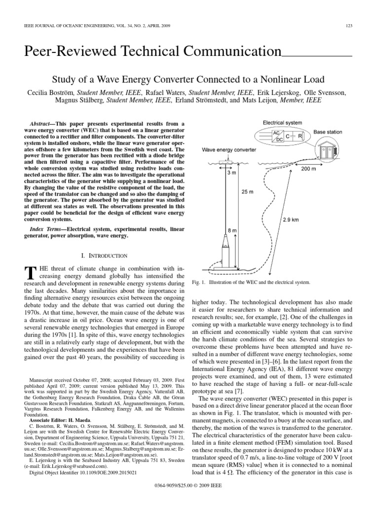 Wave Energy Converter Nonlinear Load Study | PDF | Rectifier | Electric ...