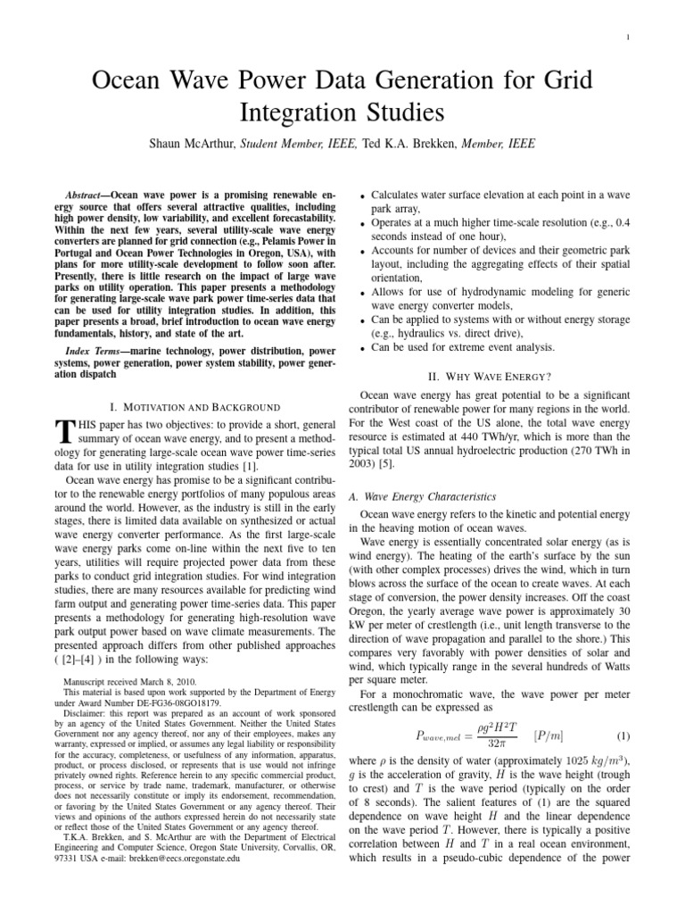 Ocean Wave Power Data for Grid Studies | PDF | Waves | Spectral Density