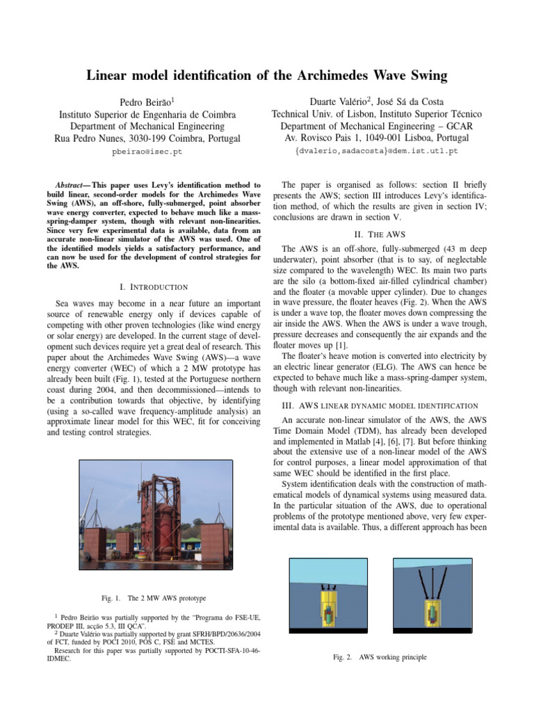 2007 Linear Model Identification of The Archimedes Wave Swing | PDF | Waves