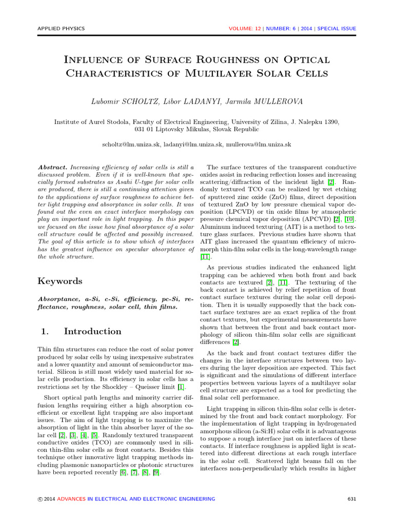 Influence of Surface Roughness On Optical Characte | PDF | Solar Cell ...