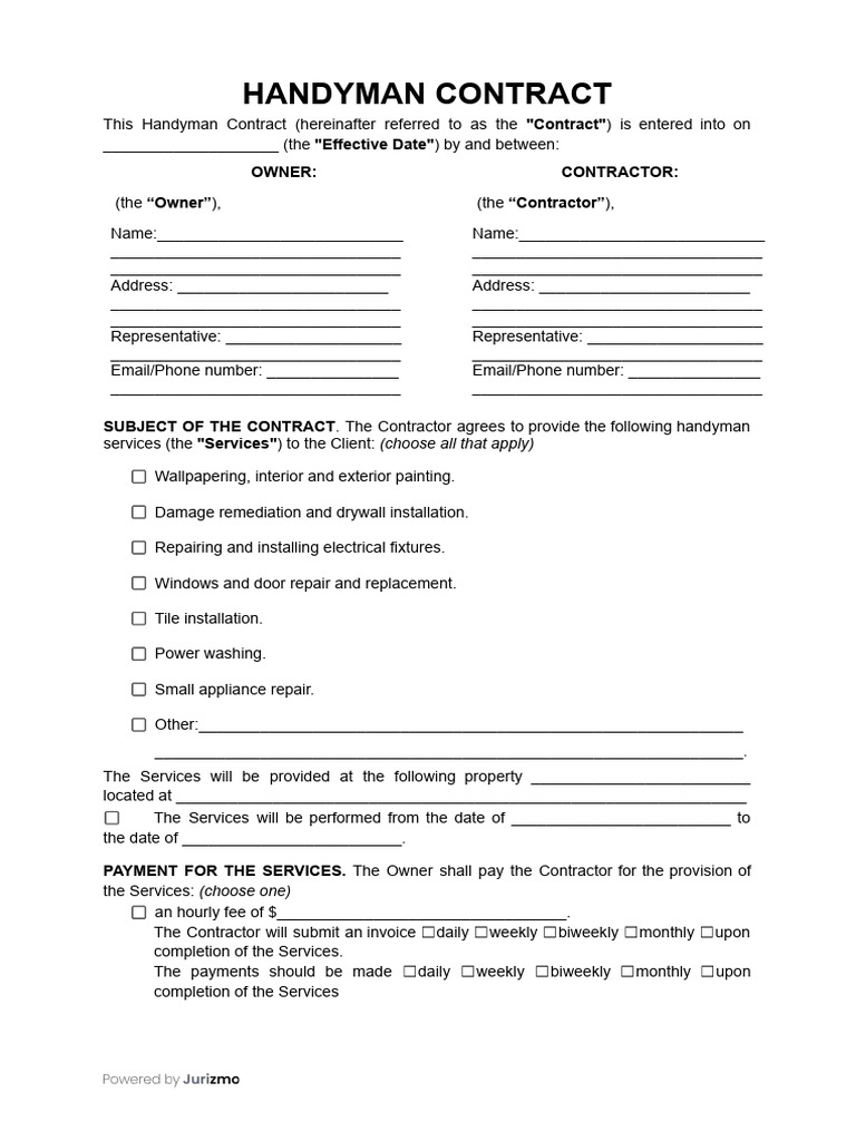 Handyman Contract PDF Indemnity Legal Concepts