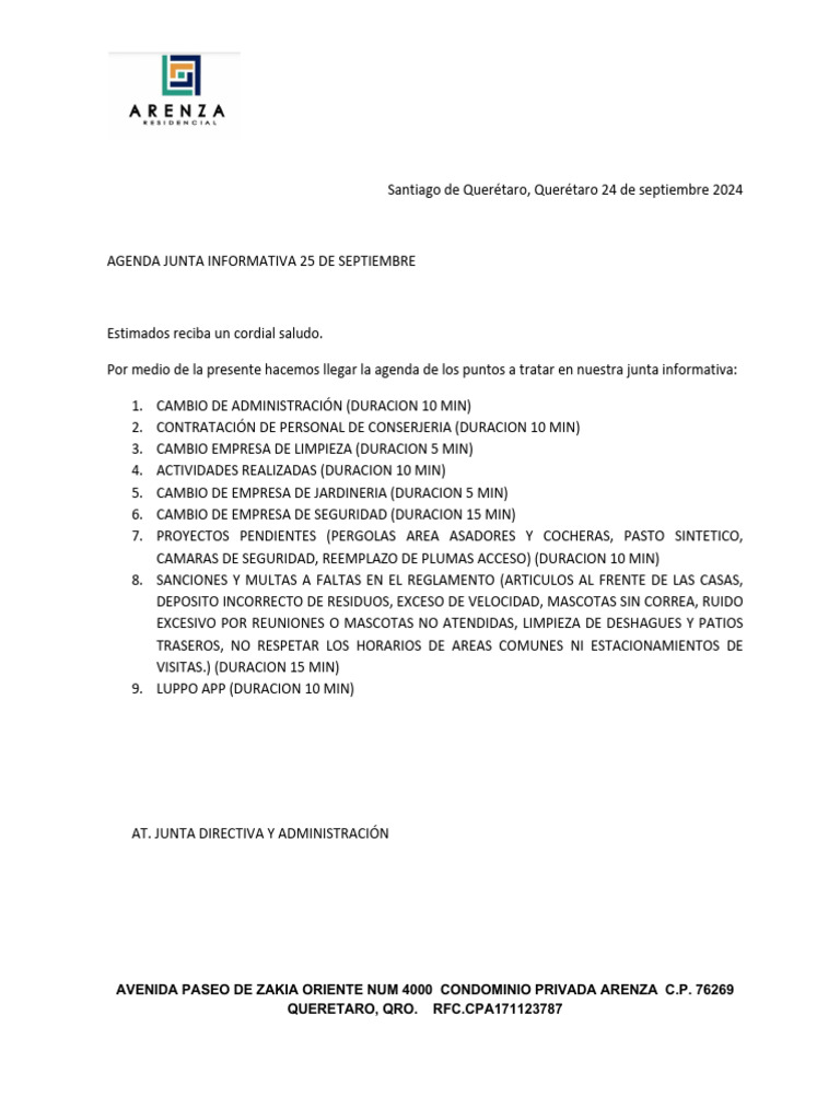 464 - Agenda Junta Informativa | PDF