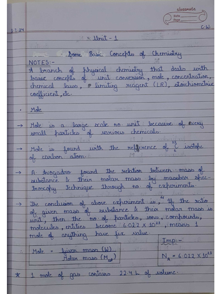 11 Chemistry Unit 1 Pdf