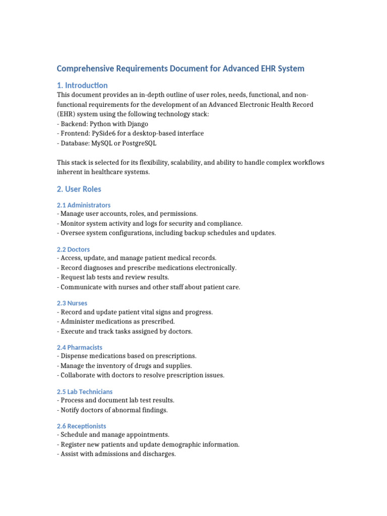 Advanced EHR System Requirements Document | PDF | Medical Imaging ...