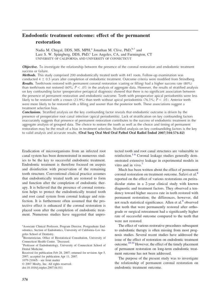 Endodontic Treatment Outcome Effect of The Permanent Restoration | PDF ...