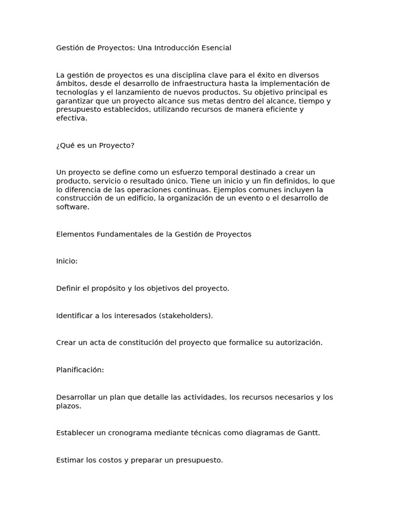 Introducción a la Gestión de Proyectos | PDF | Gestión de proyectos ...
