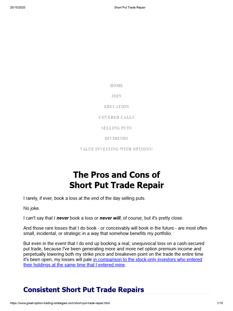 Short Put Trade Repair Strategies | PDF | Option (Finance) | Stocks