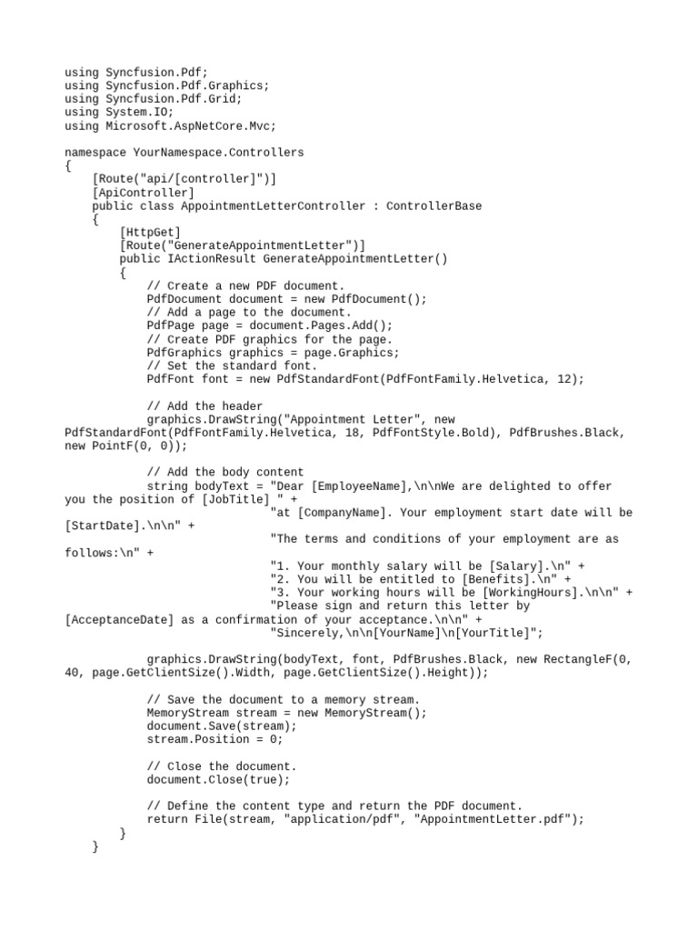 Create The Code For Generating A PDF Appointment Letter | PDF