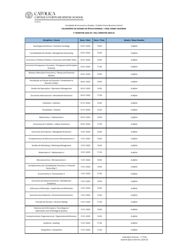 Calendário Exames Época Normal - Salas | PDF | Economia | Economias