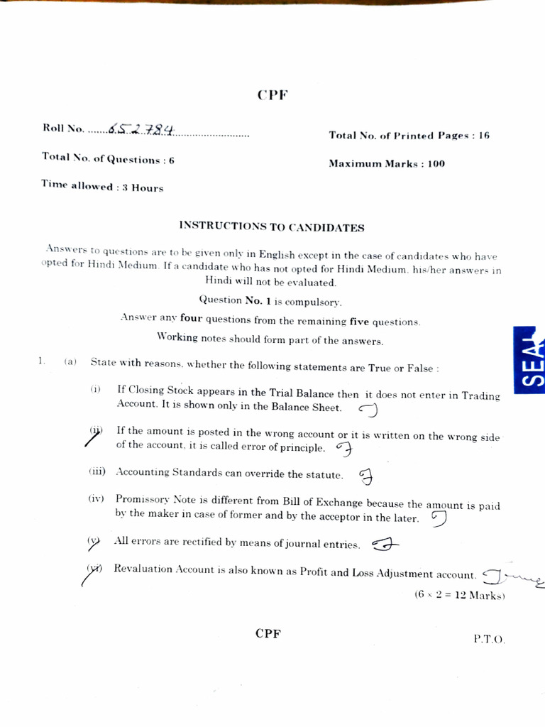 June 2024 CA Foundation Accounts Exam | PDF | Balance Sheet | Expense
