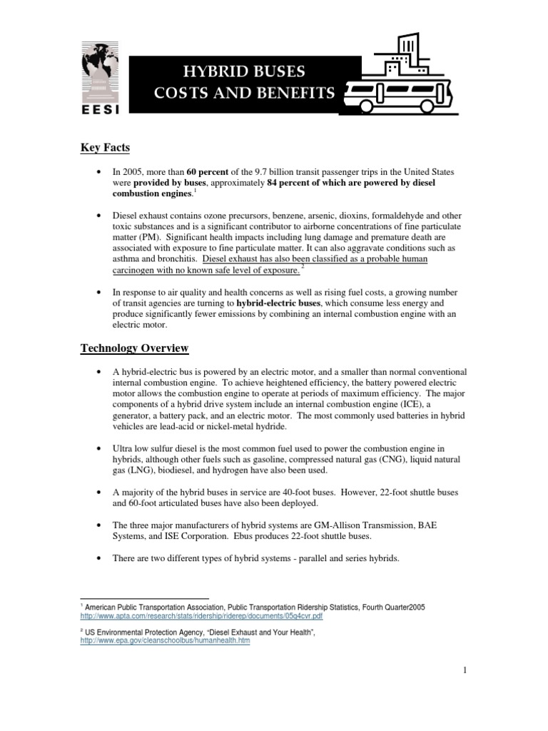 Hybrid Buses Costs and Benefits Key Facts PDF Hybrid Vehicle