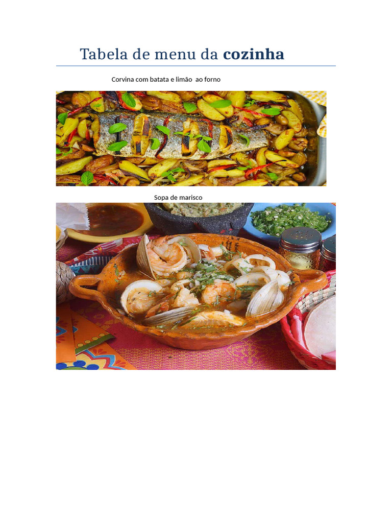 Tabela de menu da cozinha | PDF