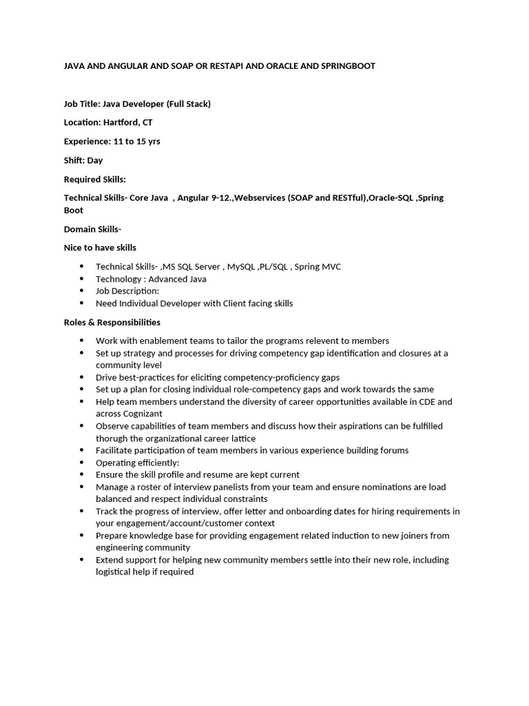 Java Developer Role in Hartford, CT | PDF