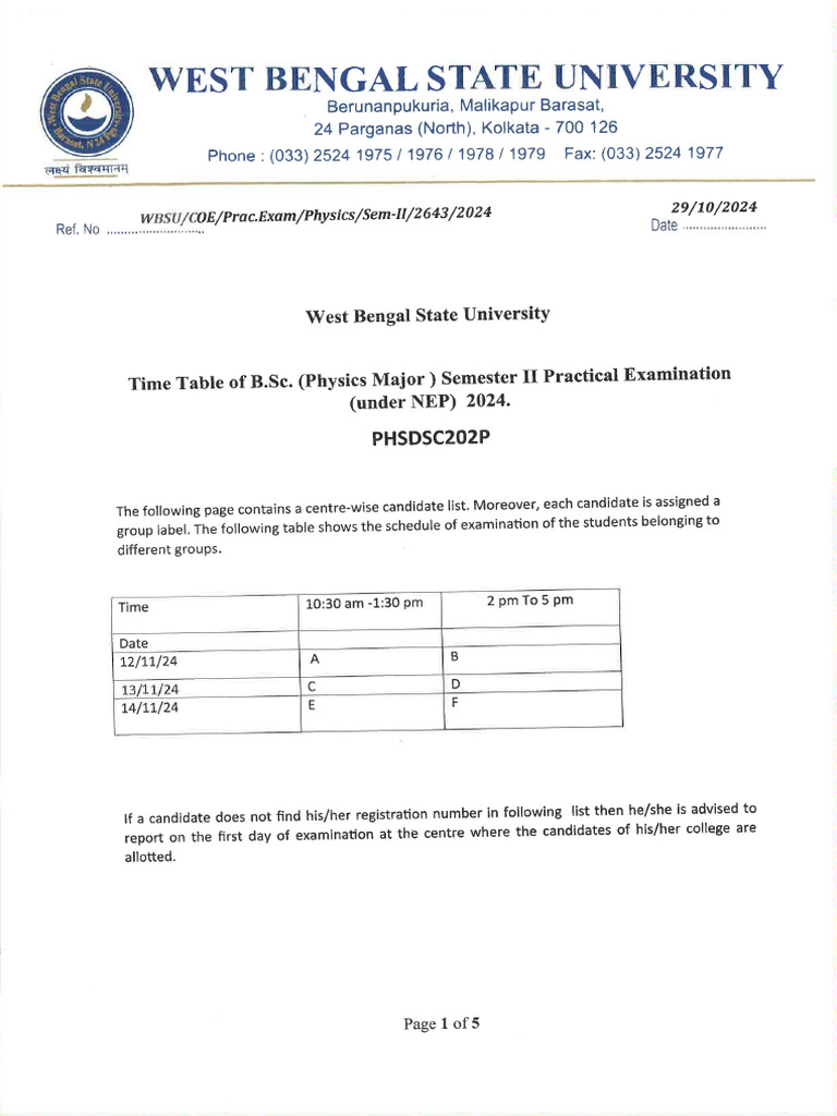 Physics - NEP Sem-II - Practical Exam Time Table | PDF
