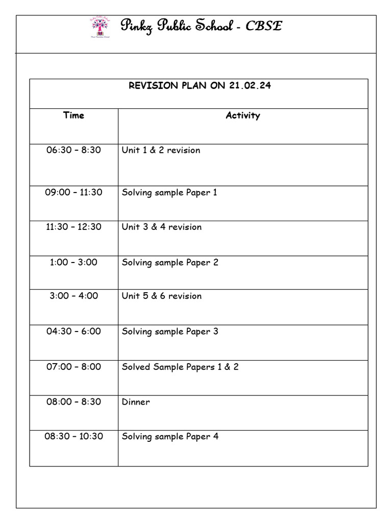 KRM Public School Revision Schedule | PDF
