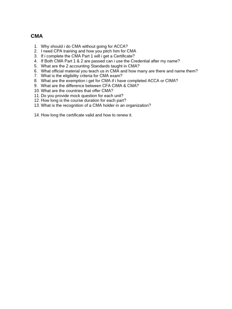 CMA Questions | PDF