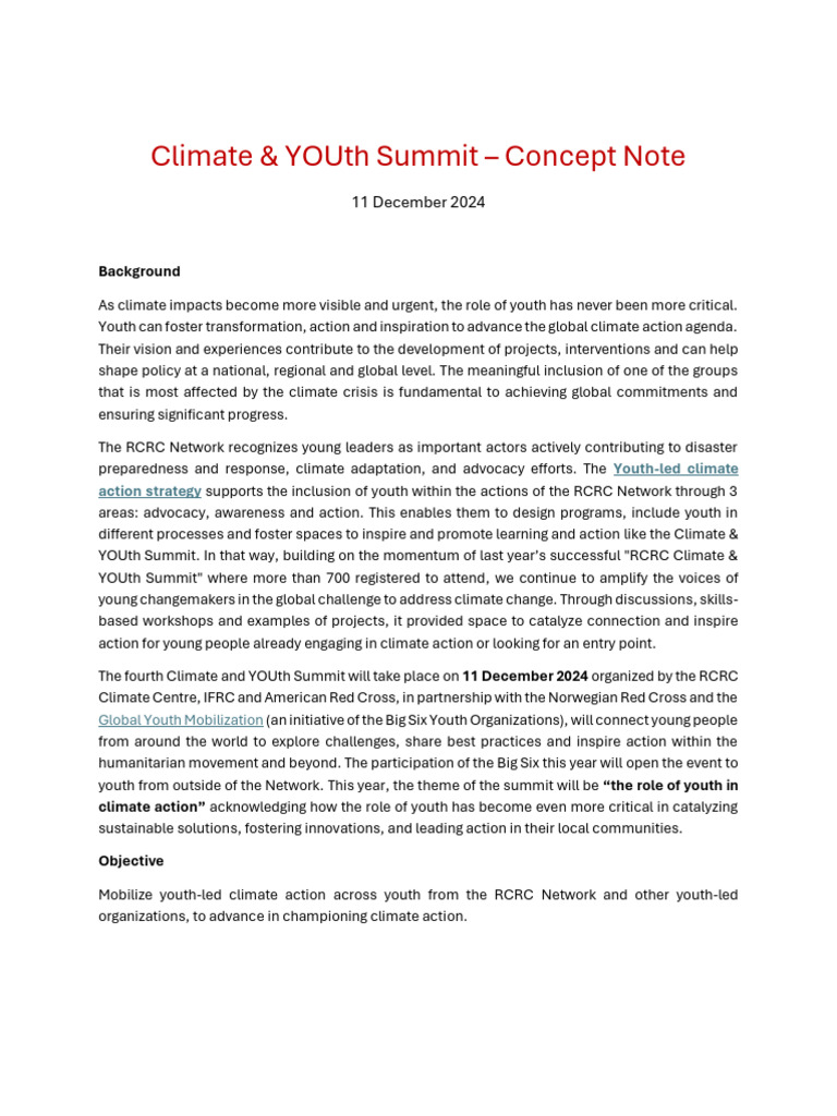 Climate & YOUth Summit 2024 - Concept Note | PDF