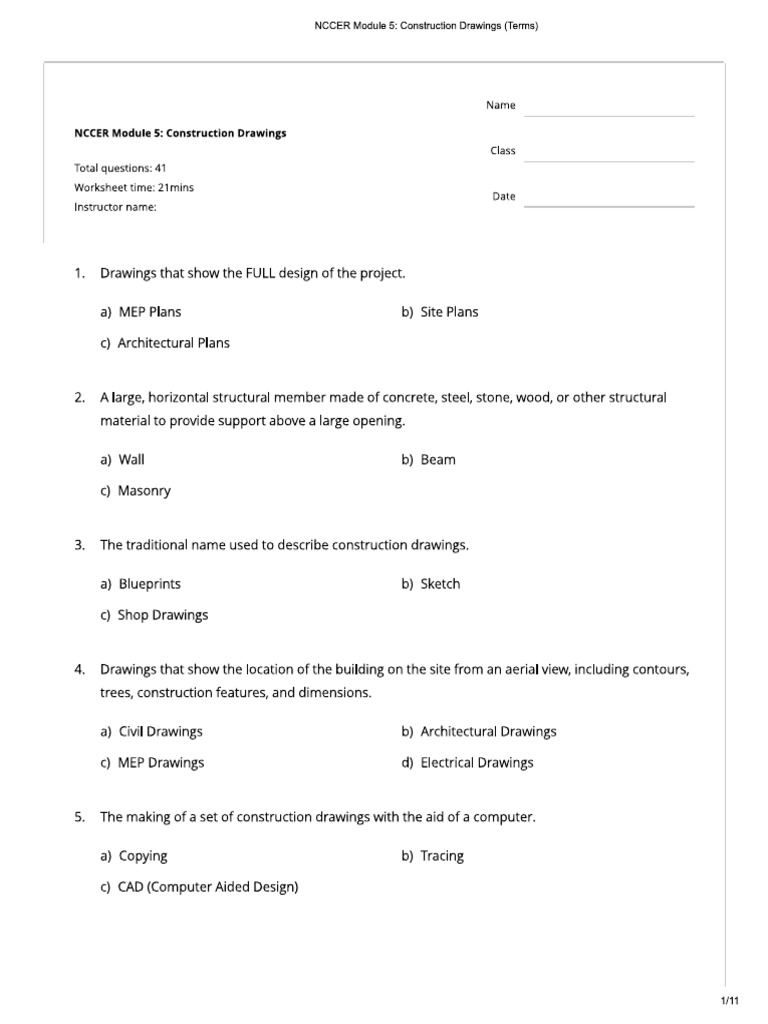 Construction Drawings Quiz | PDF