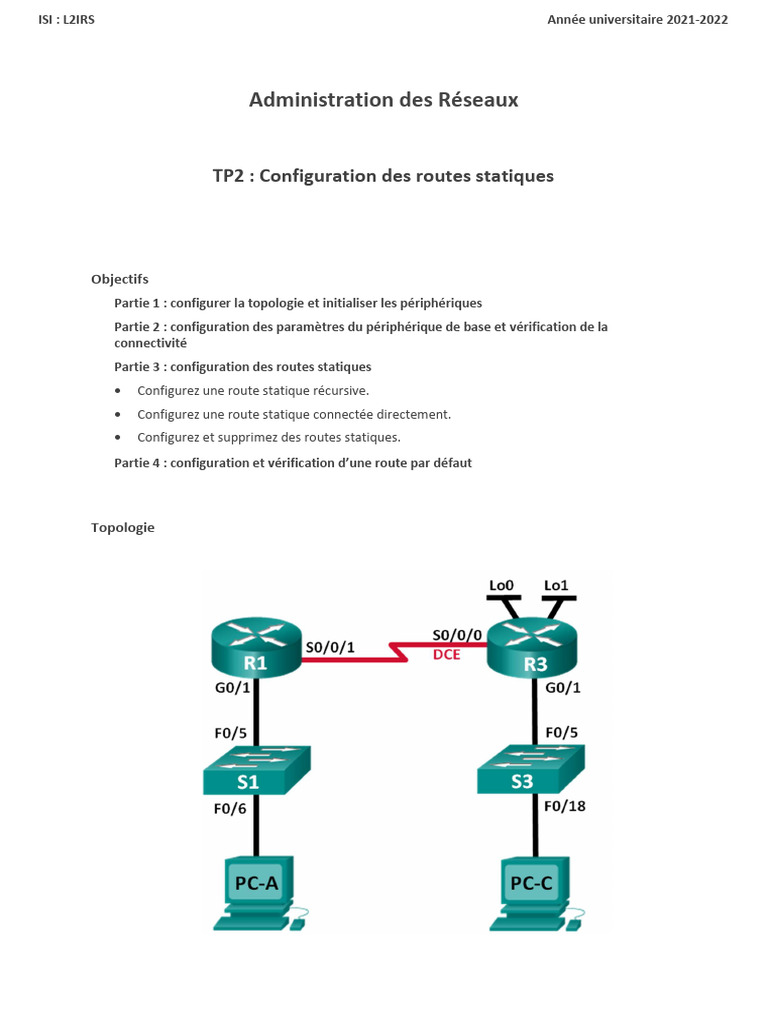 Configuration des Routes Statiques | PDF | Routage | Adresse IP