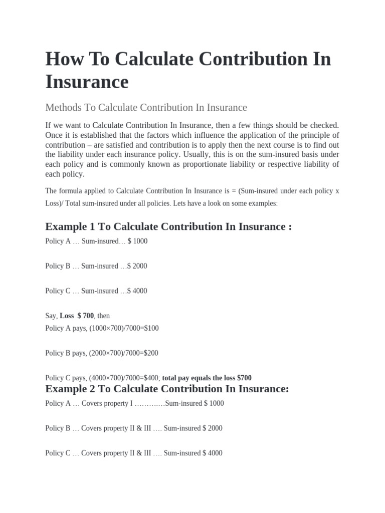 Contribution Calculation in Insurance | PDF | Insurance