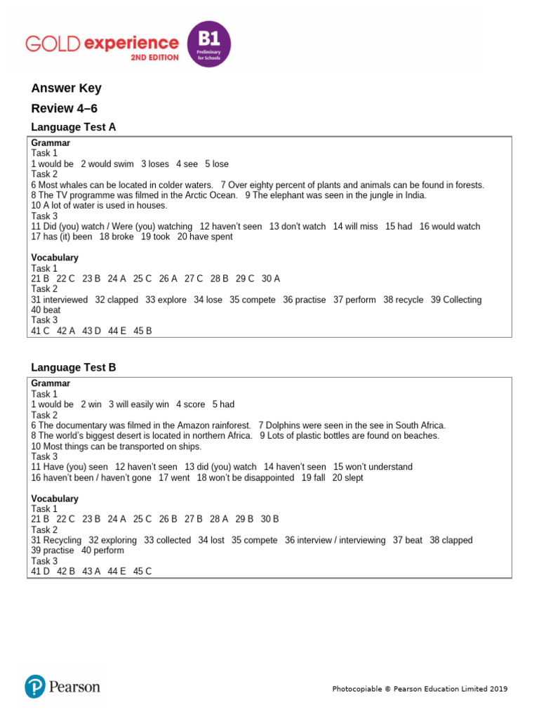 Gold Exp B1 U4to6 Review AK | PDF