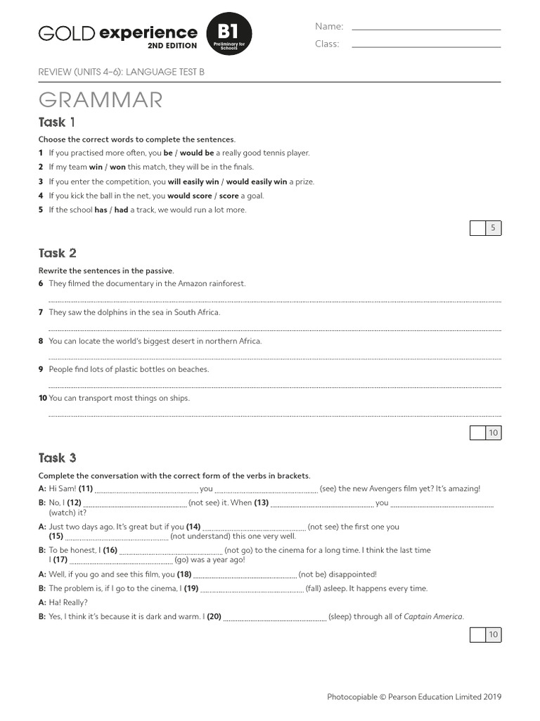 Gold Exp B1 U4to6 Review Lang Test B | PDF