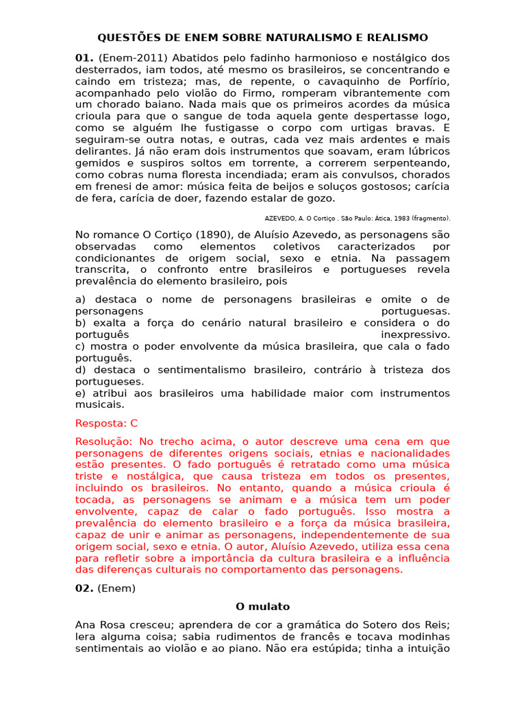 Naturalismo e Realismo no ENEM | PDF | Realismo (artes)