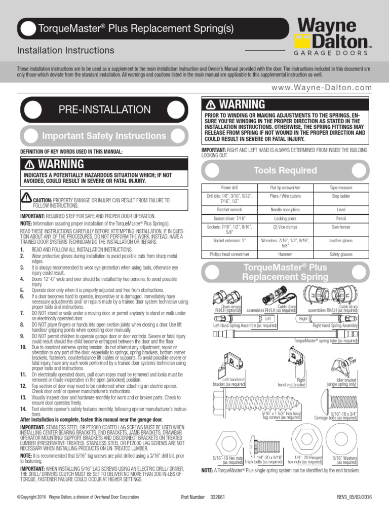 TorqueMaster Plus Replacement Spring 332661 | PDF | Screw