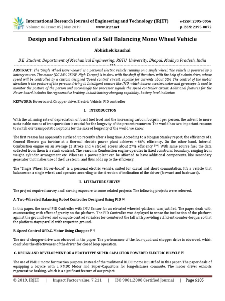 Self-Balancing Mono Wheel Vehicle Design | PDF | Electrical Engineering