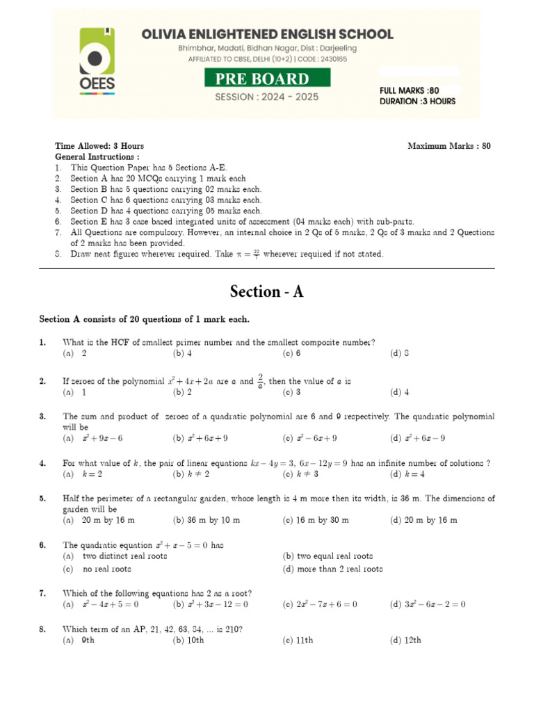 PRE BOARD BASIC SET 1 | PDF | Circle | Area