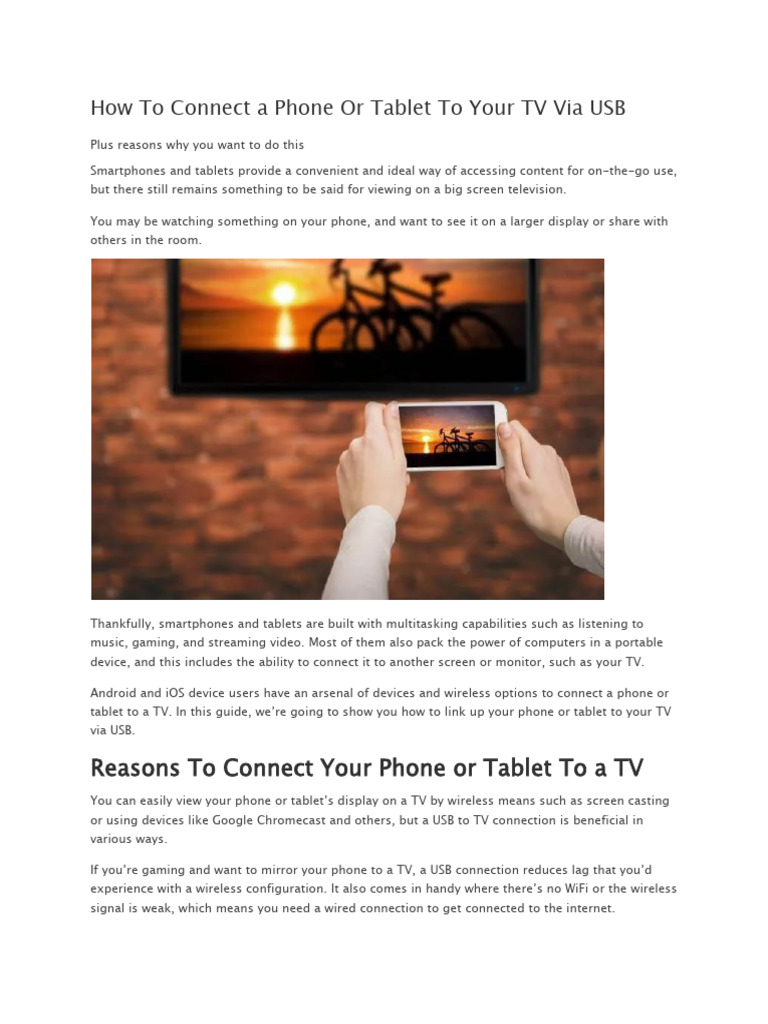 How To Connect A Phone or Tablet To Your TV Via USB | PDF | Hdmi ...