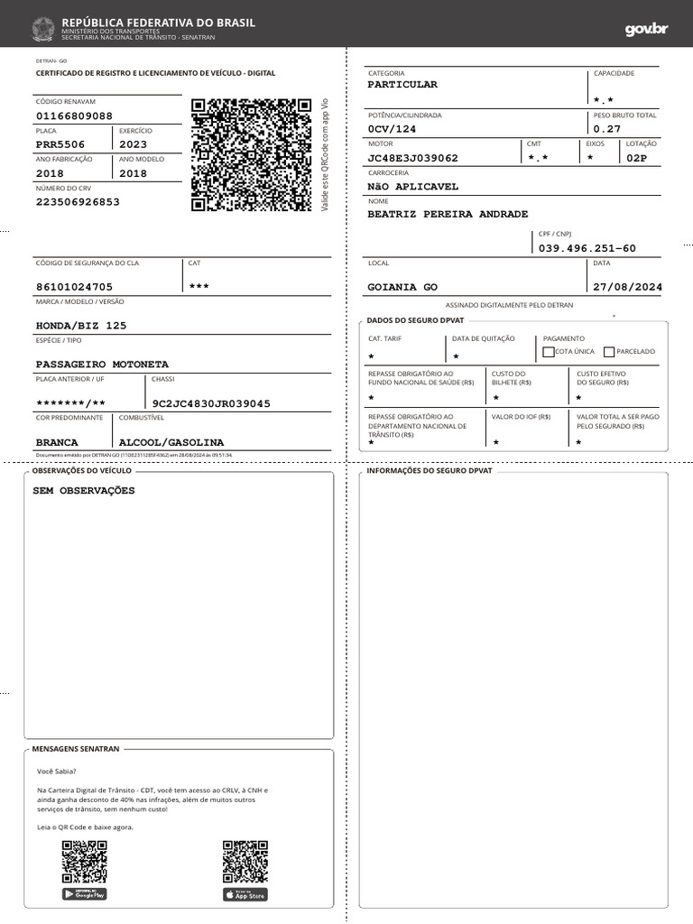 Qrcode Certificado De Registro E Licenciamento De Veículo Digital 