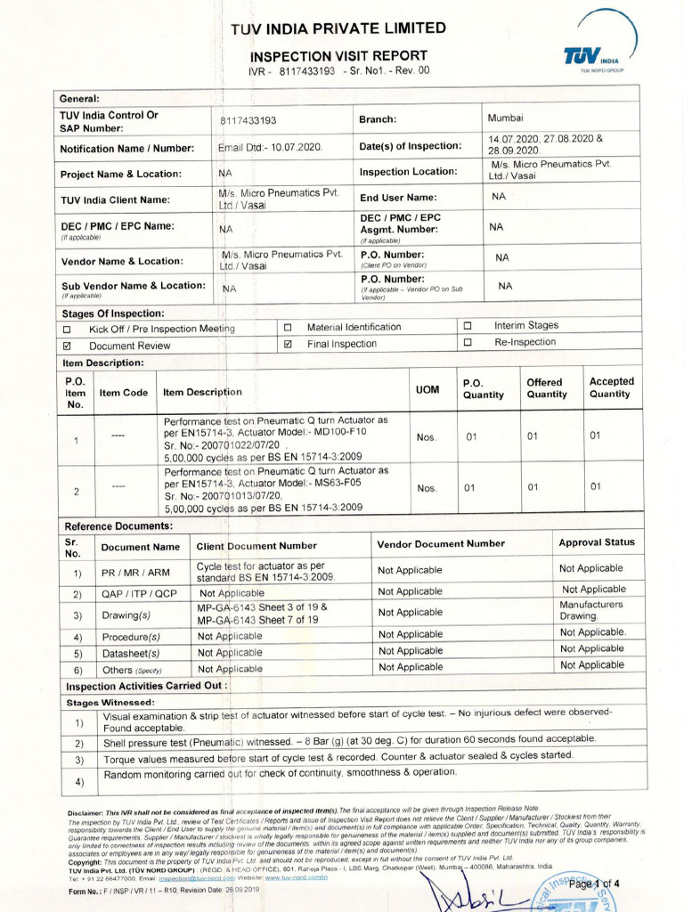 5 Lakh Cycle Test Report For Actuator | PDF