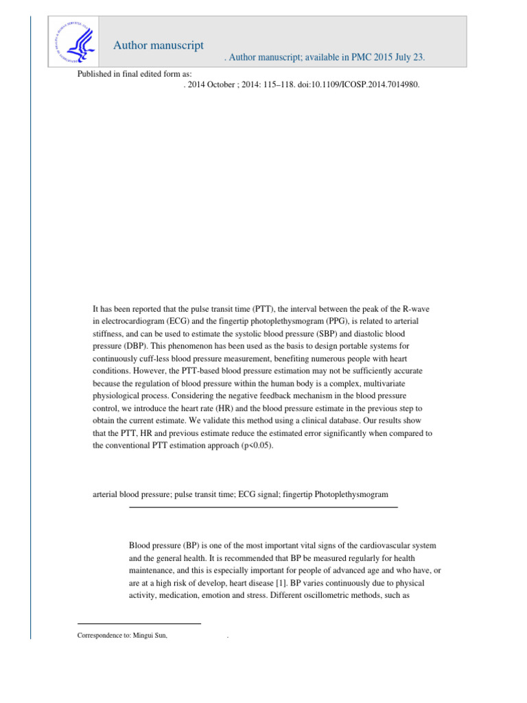 Cuff - Free - Blood - Pressure - Estimation - Using Ekg | PDF | Blood ...
