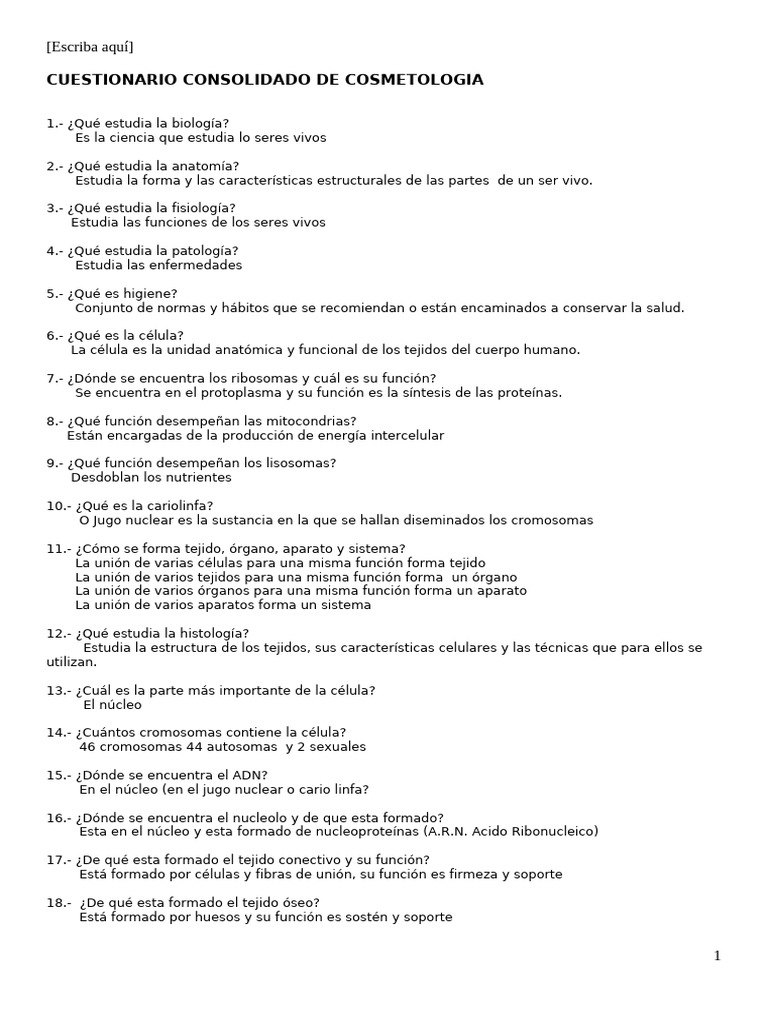 Cuestionario de Cosmetología y Anatomía | PDF | Piel | Glándula suprarrenal