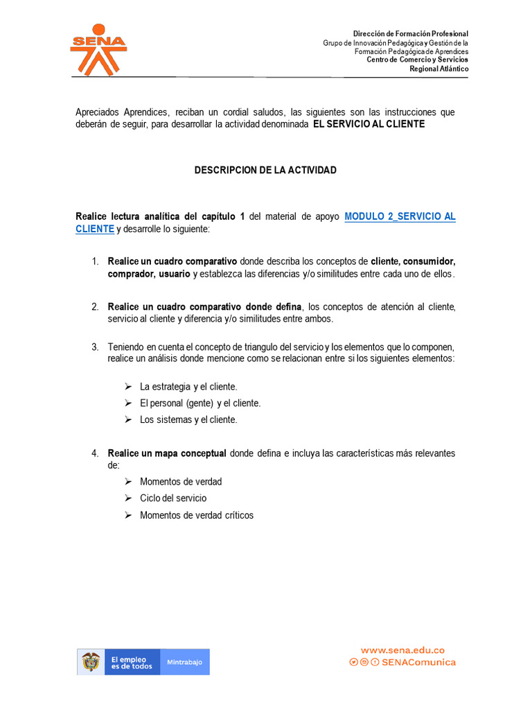 Actividad Sobre Servicio Al Cliente Pdf