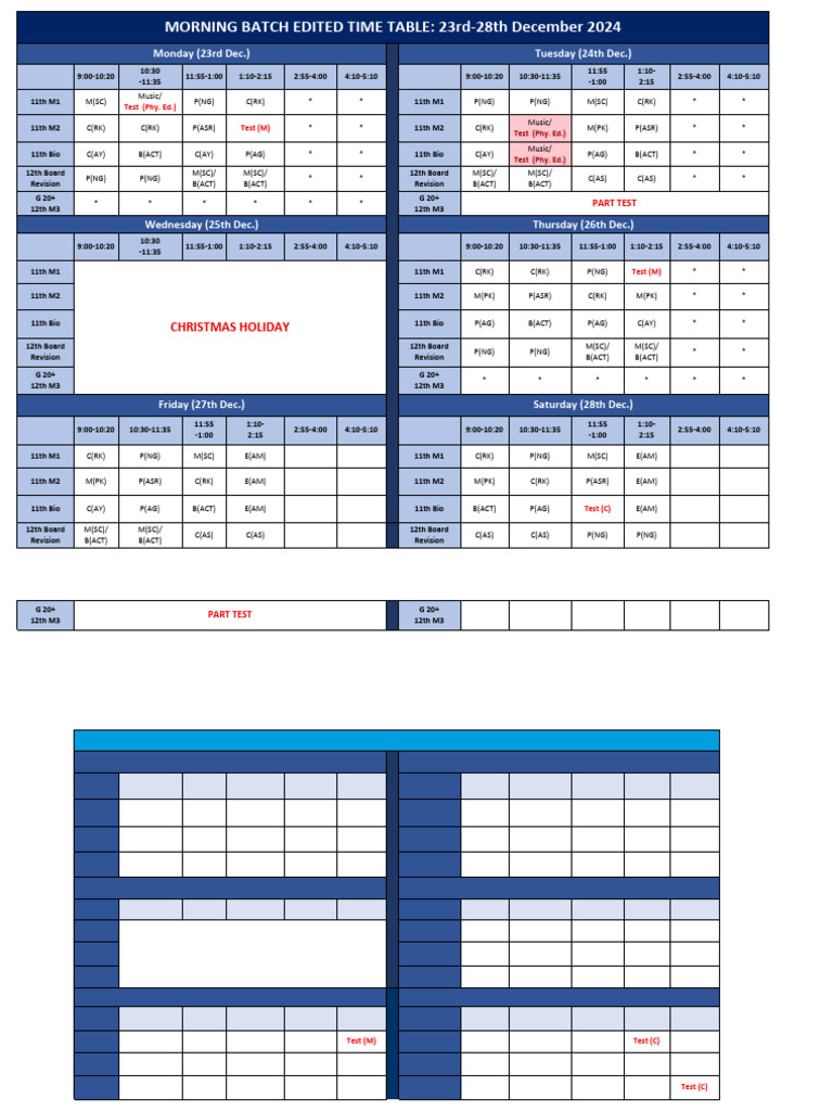 Timetable 23-28 December | PDF