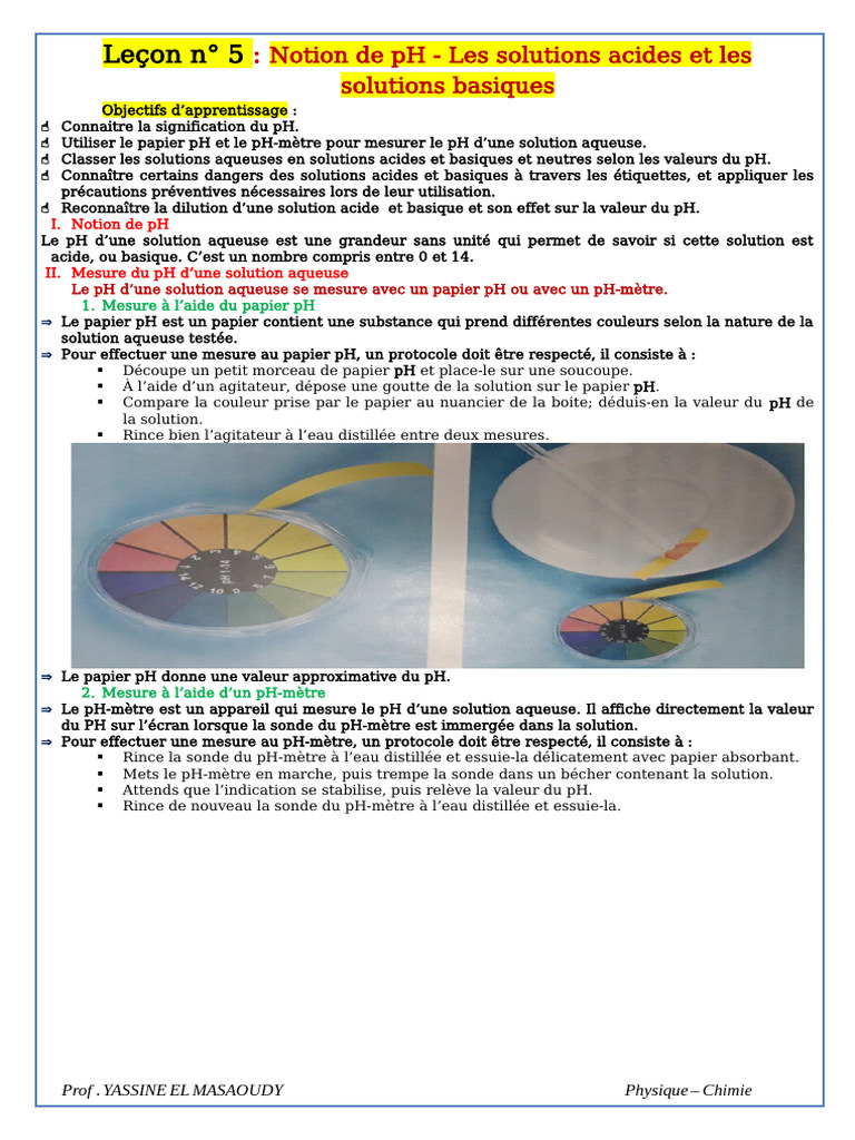 Notion de pH et sécurité des solutions | PDF | Ph | Acide
