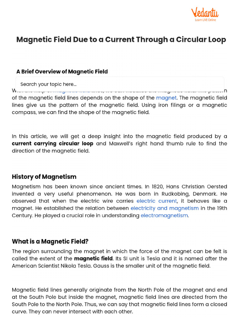 Magnetic Field Due To A Current Through A Circular Loop | PDF