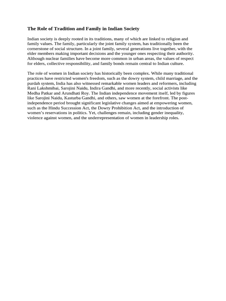 The Role of Tradition and Family in Indian Society | PDF
