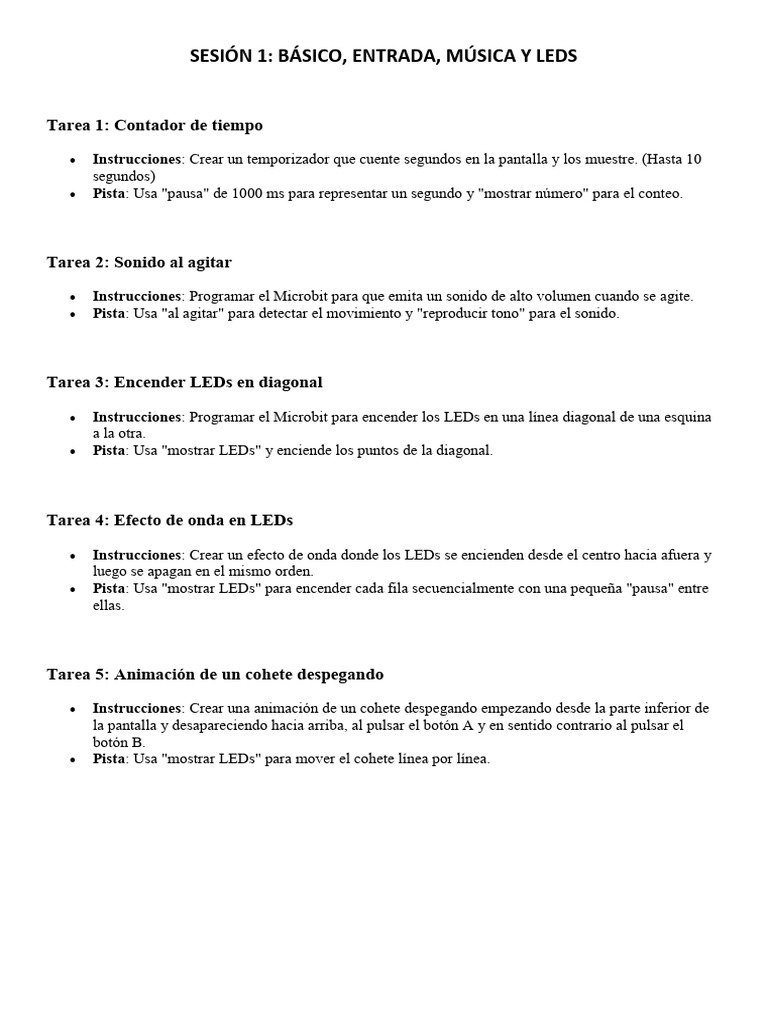 Proyectos Básicos con Microbit: LED y Sonido | PDF