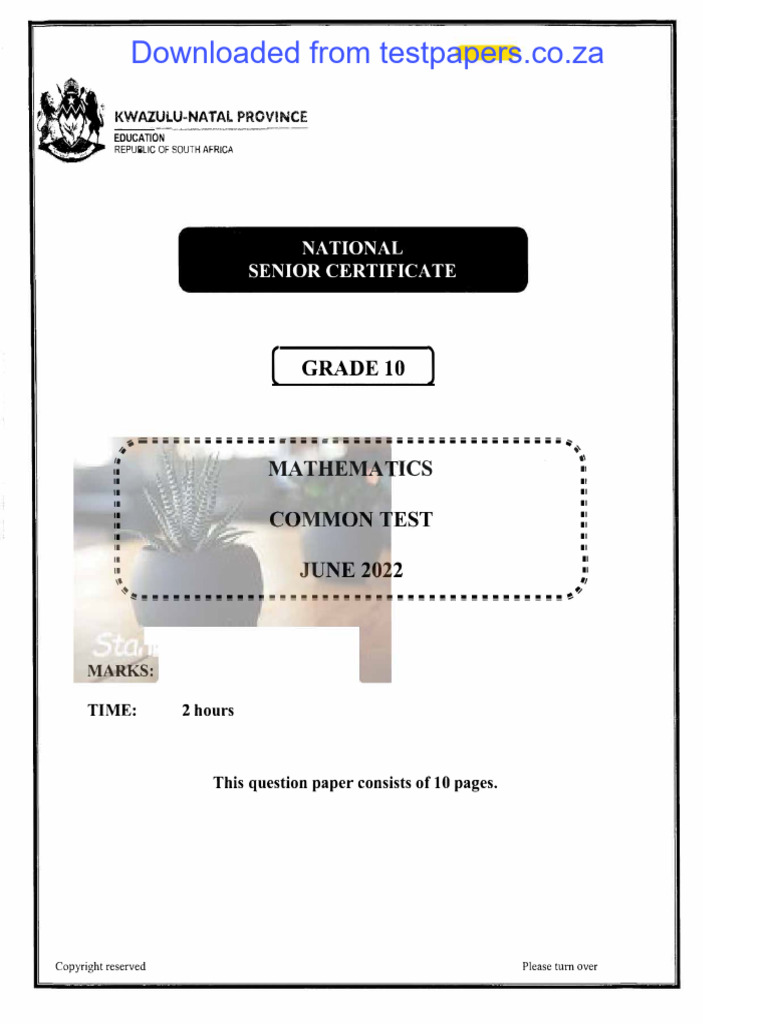 Maths Gr10 June 2022 QP & Memo | PDF | Cartesian Coordinate System ...