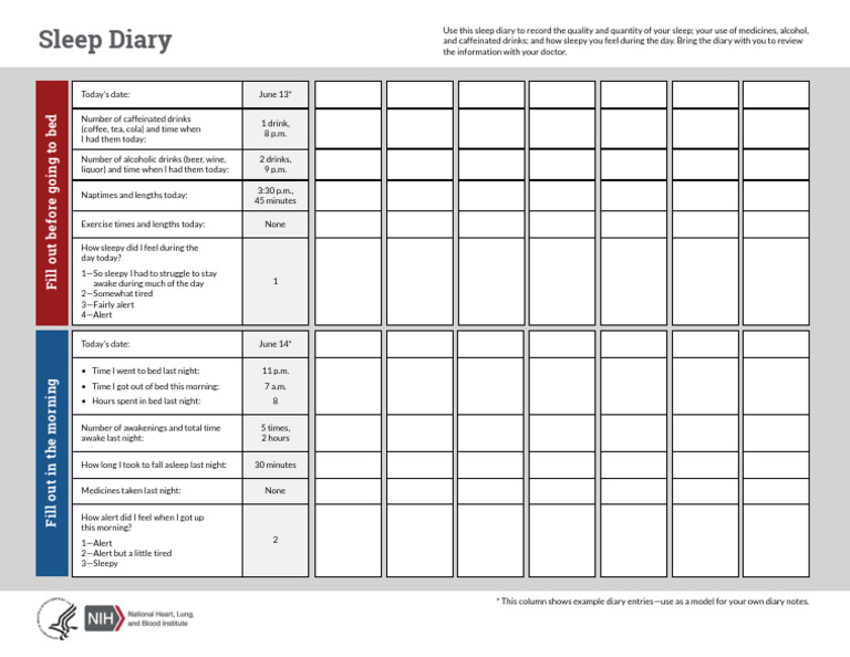 Sleep Diary for Tracking Sleep Patterns | PDF | Drink | Sleep