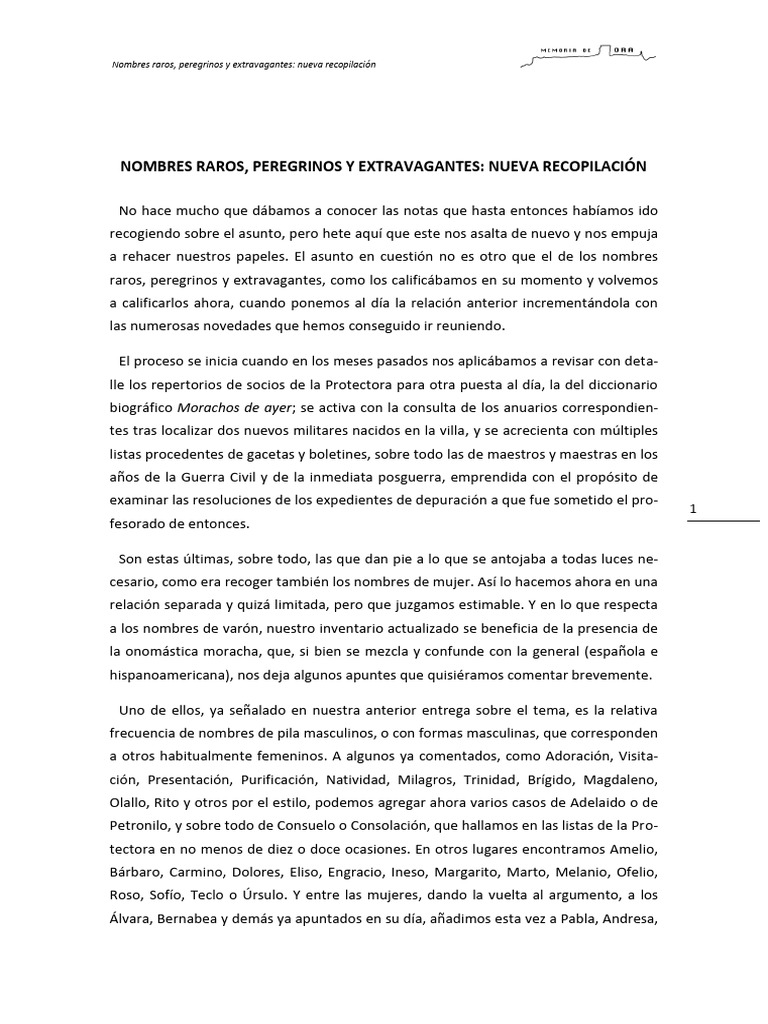Nombres raros y extravagantes recopilados | PDF