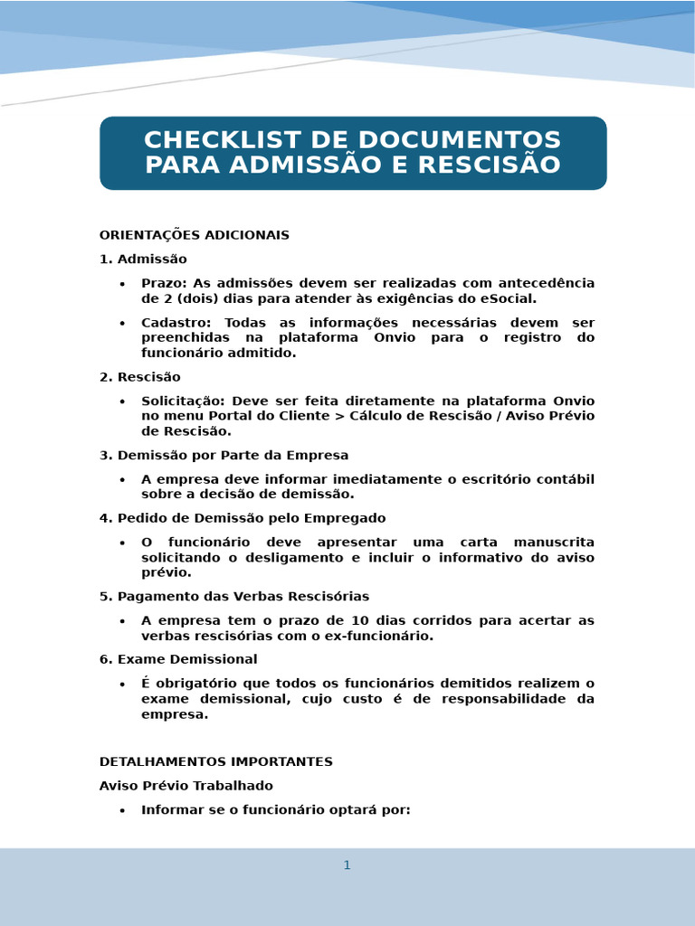 Checklist Admissão e Rescisão de Funcionários | PDF