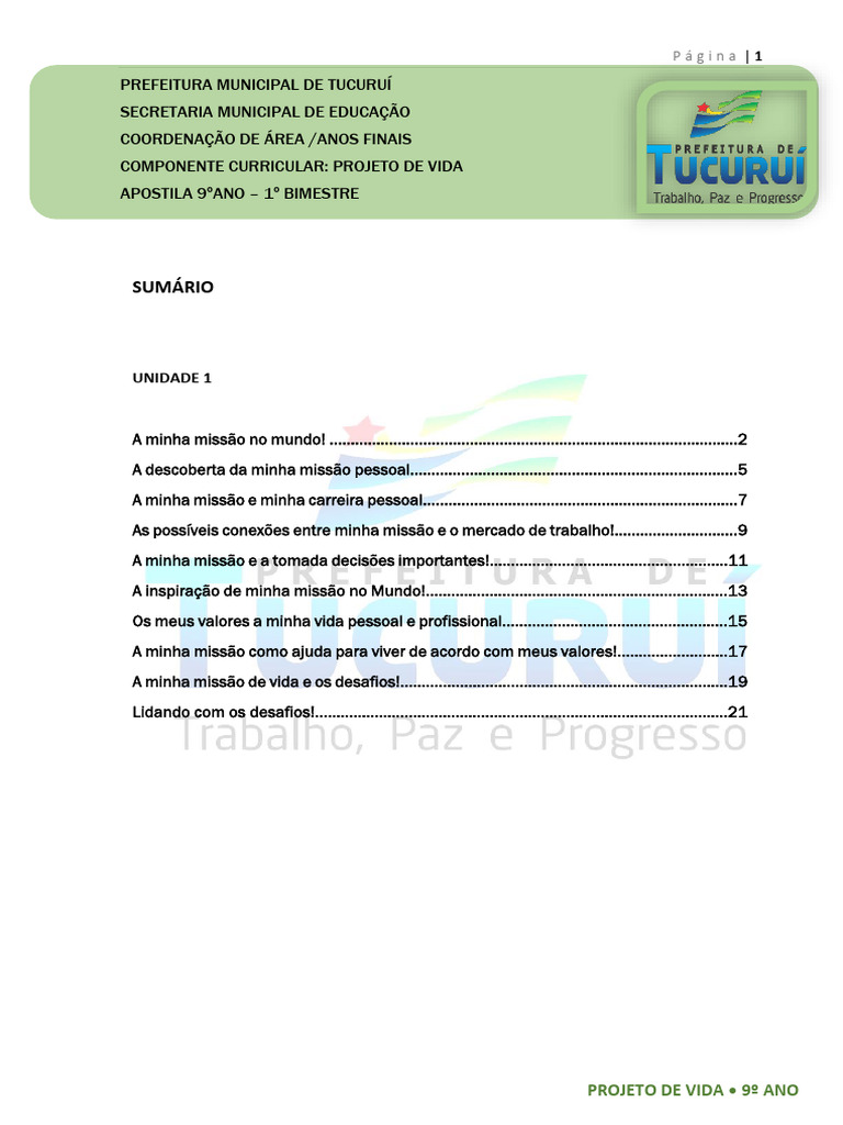 Reflexões sobre o Projeto de Vida 9º Ano | PDF | Aprendizado | Pensamento