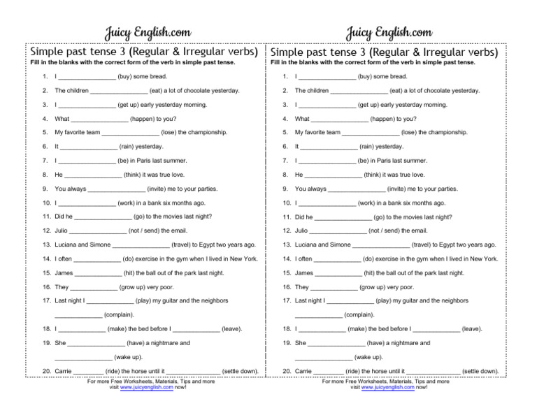Simple Past Tense Exercises | PDF | Linguistic Typology | Syntax