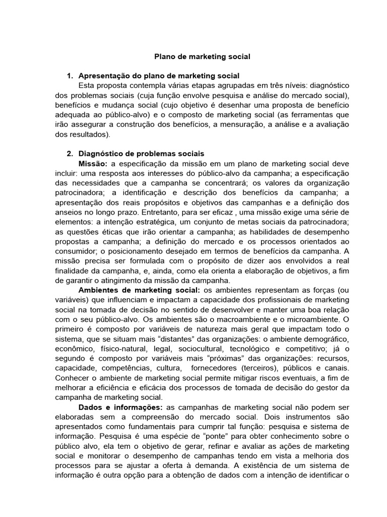 Estrutura de um Plano de Marketing Social | PDF | Marketing ...